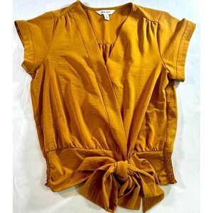 Nine West Faux Wrap Short Sleeve Top Women's S Waist Tie Feminine Classiccore